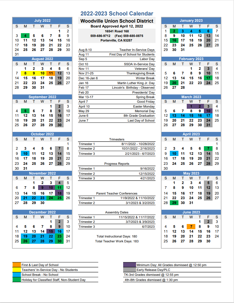 2022-2023 School Calendar Picture